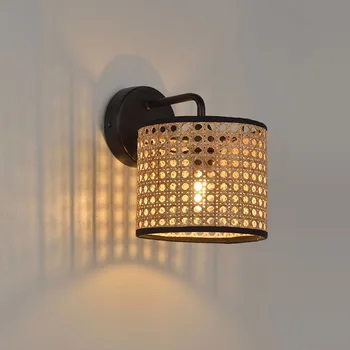 גליל מנורת קיר קיר יצירתי במבוק מנורת קיר עבור חדר השינה ליד המיטה, מדרגות, פנים קישוט מקורה במסדרון עיצוב המנורה