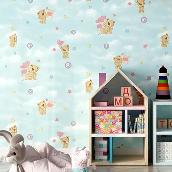 קריקטורה ורוד כחול בז ' חדר ילדים טפט חמוד דוב נייר קיר 3d עבור התינוק בנות חדר שינה