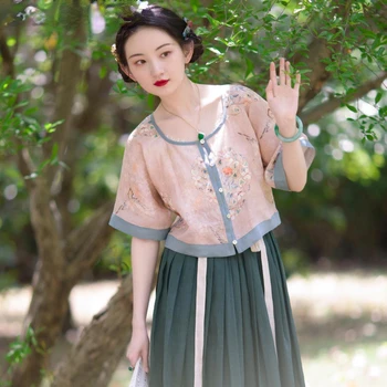 סין סגנון צ ' יפאו מקסימום וינטאג אלגנטית הקיץ חולצה ילדה חולצות נשים מסורתיות Hanfu קצוות הצווארון המרובע שטחי סיני למעלה