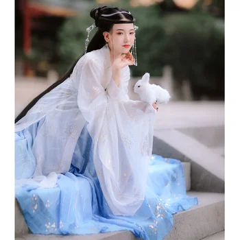 [איש השלג הלבן] מקורי מקורי Hanfu נשים של שני חלקים חזה אורך Ru חצאית, שישה מטר מוזהב גדול שרוול החולצה