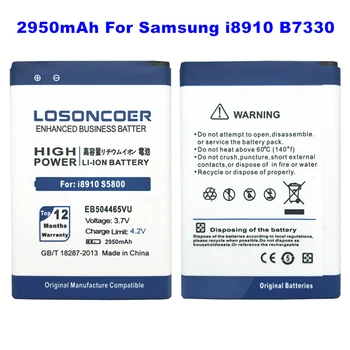 LOSONCOER 2950mAh EB504465VU סוללה עבור Samsung i8910 B7330 I8700 B7620 I8910 I5800 B7300 S8500 אותנטי טלפון סוללות