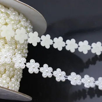 5Yards 14mm צורת הפרח Flatback לבן חיקוי טבעי פרל חרוזים אומנות קישוט DIY תכשיטים למצוא אביזרים F1578