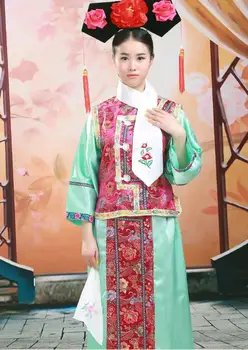 5 יח סינית עממית בגדי ריקוד אישה שושלת צ ' ינג תחפושות סינית מסורתית שמלת נסיכה על הבמה בד 16