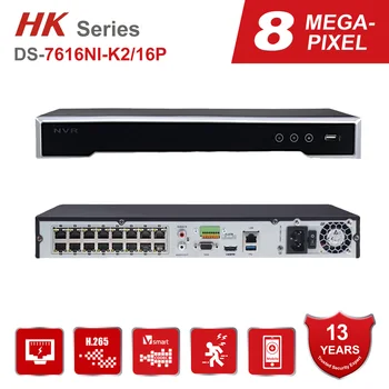 מקורי פו NVR 4K 8MP 16CH DS-7616NI-K2/16P מוטבע Plug & Play 4K וידאו מקליט 2 SATA מקס 12TB 16 פו בנמל H. 265+