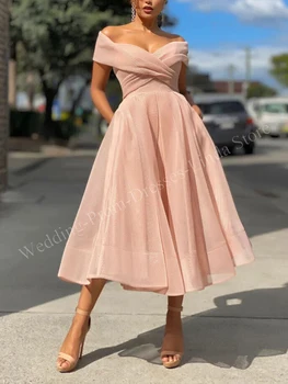 ניו נשף שמלות לנשים את הכתף טול תה באורך קו עם קפלים רשמית אירוע Vestidos פארא Mujer فستان 2023