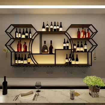 נורדי מוט ברזל ארונות מדף יצירתי בר הקיר זוהר יין ארון סלון רקע קיר קישוט חלון ראווה