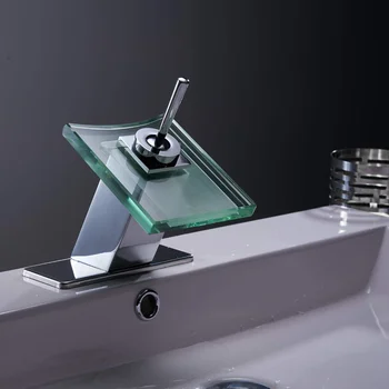 מפל חור יחיד יחיד לטפל נמוך-Arc הברז בשירותים עם זכוכית, זרבובית מלוטש כרום כרום נחושת [אותנו