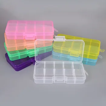 10 חריצי פלסטיק אחסון בקופסת תכשיטים תא מתכווננת מיכל עגיל חרוזים תיבת תכשיטים מלבן תיבת מקרה