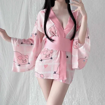 קימונו יפני עבור נשים קרדיגן kawaii קצר יאקאטה פיג ' מה חלוק סקסי גיישה בציר ההאנבוק הזה בגדים קוריאני מסורתי שמלה