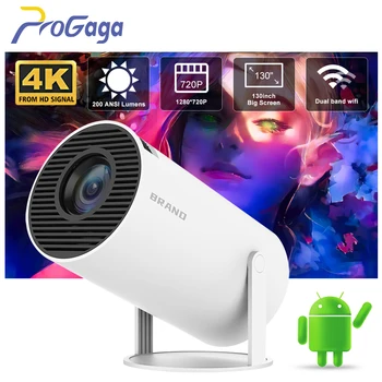 Progaga מקרן Android11 WiFi 200 ANSI 4K Allwinner H713 HY300 BT5.0 1080P 1280 x 720P קולנוע ביתית חיצוני נייד Projetor