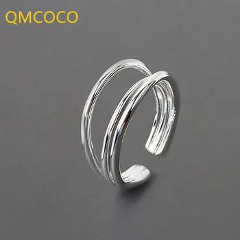 QMCOCO צבע כסף בסגנון קוריאני שלוש שכבות קו הטבעות אישה ילדה קסם אופנה פשוטה מסיבת חתונה תכשיטים מתנות