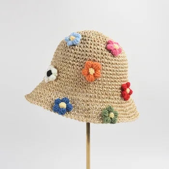 כובע נשים קיץ הגנה מפני השמש חוף נייר כובע פנמה פרח גדול, שוליים רחבים, חג אביזר חיצוני