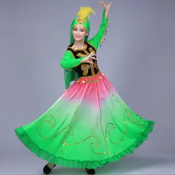 שינג ' יאנג שמלת ריקוד ביצועים הבמה אישה אויגור סינית עממית פאייטים קזחית מסורת