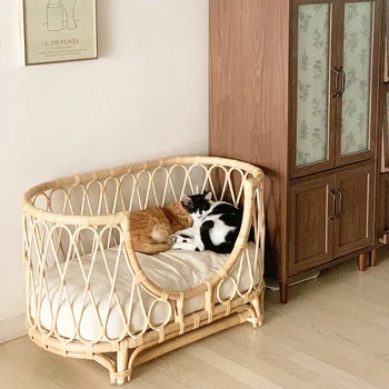 קש מחמד במיטה ארוגים ביד כלב ספה קש הכיסא חתול נסיכה המיטה קטנה קש המיטה