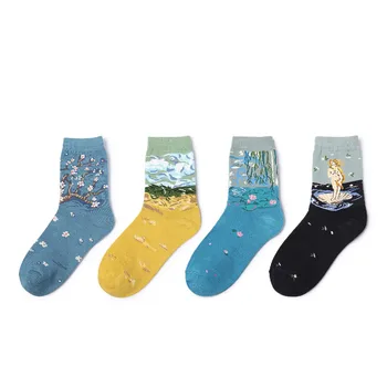 חדש לנשים גרבי כותנה ציור שמן אמנות גרביים Harajuku אופנה מצחיק גרביים