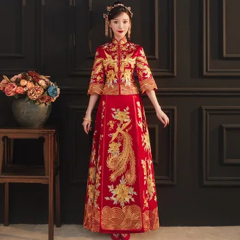 Yourqipao Xiuhe בגדי הכלה 2023 החדשה הסינית העתיקה שמלת חתונה מסורתית רקום Hanfu Cheongsam Custumes סטים