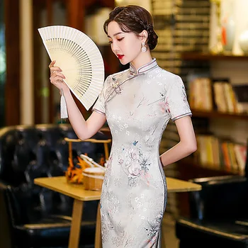 גבירותיי סלים מסורתי Cheongsam הסינית בסגנון אלגנטי Cheongsam האופנה שרוול קצר שמלת ערב צ ' יפאו לנשים 2023