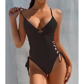 לדחוף את חתיכה אחת של בגדי נשים בגדי ים 2021 תחרה בגד גוף מוצק גבוה לחתוך Beachwear סקסי ללא משענת בגד ים Biquini
