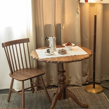 עץ מלא עגול קטן שולחן קטן בדירה סלון מרפסת רטרו ספה, שולחן צד עגול שולחן קפה קטן אגוז שחור