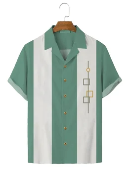 חולצת הוואי לגברים קיץ האופנה החוף כיס Y2k רטרו אופנת רחוב מחנה כותנה תערובת 50 Vintage חולצות באולינג