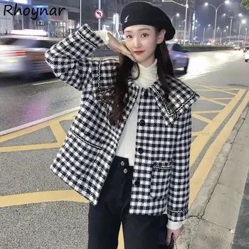 תערובות נשים וינטאג ' משובצת אופנה בנות קוריאני סגנון אלגנטי אופנת רחוב לעבות חורף חם עיצוב חופשי פשוט נוח פופולרי