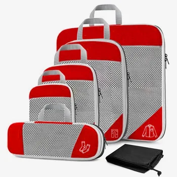 6PCS דחוס נסיעות אחסון ארגונית להגדיר עם הנעל שקית רשת חזותית מטען נייד אריזה קוביות משקל המזוודה תיק
