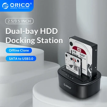 ORICO HDD שיבוט תחנת עגינה ל-USB 3.0 ל-SATA 3.0 Dual מפרץ הכונן הקשיח תחנת עגינה ל-2.5/3.5 אינץ ' כונן דיסק קשיח SSD תיק למחשב