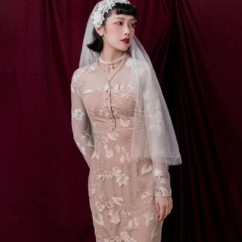 הסגנון המסורתי הסיני Cheongsam בחורה צעירה חדשה רשמי קו רקמה פרחונית, שמלה החורף קצר סקסי שמלות שושבינה