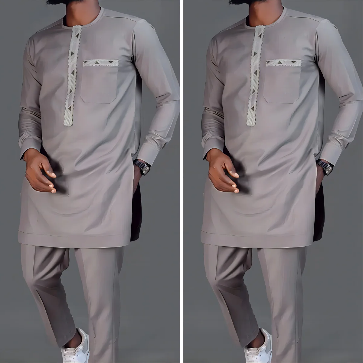 המוסלמים בסגנון אתני רקום חולצה עם שרוולים ארוכים מכנסיים שני חלקים מזדמנים אלגנטי סלים שמלה פעילות נוח חליפה של גבר.