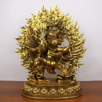 הטנטרי הטיבטי פסל בודהה נפאל נחושת טהור, 10 אינץ 'ראש של סוס ואג' רה שלו מגן פסל ראש של סוס מינג המלך הגולם ואג ' רה שלו