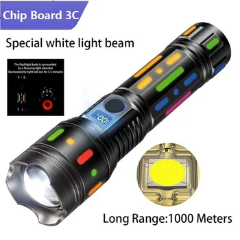 מתח גבוה ארוך טווח פנס LED עם ניאון סרט חזק בהיר טקטי לפיד תצוגת סוללה נטענת הפקחים.