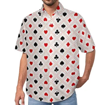 הלב פוקר מזדמן חולצת משחק כרטיס חופשה Loose חולצת הוואי אופנה חולצות עם שרוול קצר עיצוב Oversize העליון