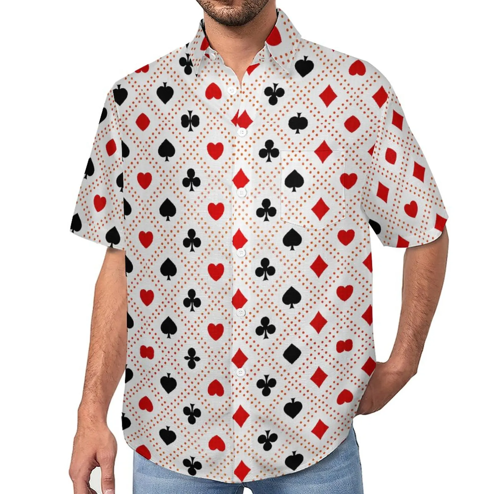 הלב פוקר מזדמן חולצת משחק כרטיס חופשה Loose חולצת הוואי אופנה חולצות עם שרוול קצר עיצוב Oversize העליון