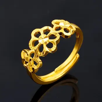 HOYON זהב אמיתי 18k טבעת ציפוי קלאסי אופנה להקות חתונה מתכוונן פרח Stackle Bridals Anillos נשים תכשיטים יפים