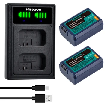 Hisewen NP-FW50 סוללה, Dual USB מטען תואם עם סוני ZV-E10/A6000/A6100/A6300/A6400/A6500A7/A7 II/A7S