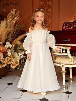 לבן פרח ילדה שמלות לחתונות 2022 רשמית הנסיכה פאף שרוולים הילדים מסיבת יום הולדת השמלה התחרות Vestidos דה נוביה