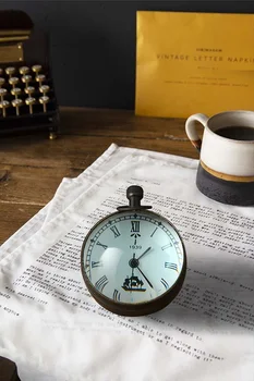 שולחן שעון רטרו מתכת שעון של שולחן קטן יצירתי האמריקאי רטרו שעון נחושת טהור, השעון בסלון קישוט רלו De Mesa