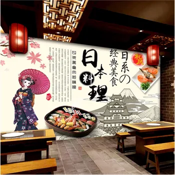 מצוירת ביד מצוירת יפנית היופי סושי קייטרינג נושא רקע טפט מסעדה תעשייתי עיצוב ציור קיר נייר 3D