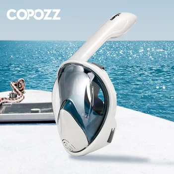 COPOZZ פנים מלא צלילה מסכת אנטי ערפל משקפי מגן עם חיבור מצלמה מתחת למים תצוגה רחבה שנורקל שחיה מסכה למבוגרים נוער