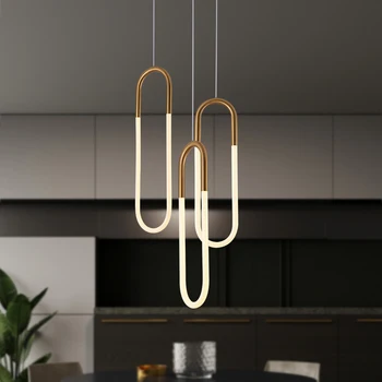 ברזל מודרני U סגנון זהב תליון אורות חיסכון באנרגיה צינור הברק luminaire השעיה גופי תאורה עבור הסלון Hanglamp
