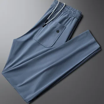 ייחודי כתר כחול קרח משי מזדמנים ספורט מכנסי גברים קיץ slim-fit כפות רגליים קטנות דק נוער ישר מכנסיים גאות