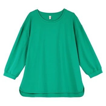 האביב החדשות של נשים קוריאני חופשי צוואר עגול סוודר חולצה אופנה סלים רב-תכליתי תכליתי צבע מוצק 7 נקודות שרוול העליון
