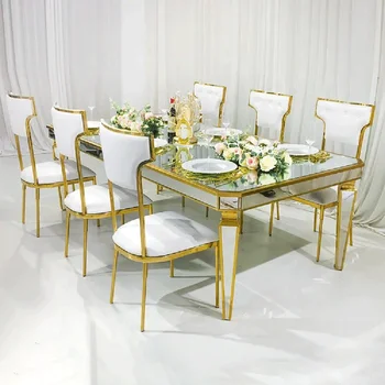 מלבן מראה זהב שולחן האוכל מתכת נירוסטה אירוע החתונה השולחן