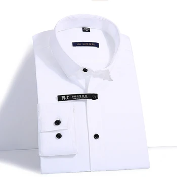חולצת שרוול ארוך לגברים עבור עבודה למתוח נגד קמטים עסקי מזדמן יחיד כיס הכפתור השחור זכר חברתית רשמית חולצות