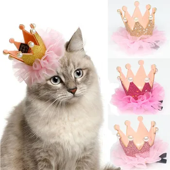 הכלב חיית המחמד ורצוף מתוק נסיכה כתר חתול כובע כובע מסיבת יום הולדת Cosplay מחמד כובע הכובעים חתולים חתלתול כלבלב כיסויי ראש ואביזרים