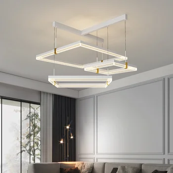 2023Nordic מינימליסטי בסלון נברשת פשוטה מודרני גיאומטרי מרובע אטמוספרי אור יוקרה מנורה הראשי גופי Dimmable