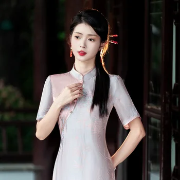 Yourqipao הקיץ 2023 שיפור חופשי Cheongsam משי שכבה אחת ארוכה אקארד צ ' יפאו חצאית עדינה בסגנון סיני שמלה לנשים