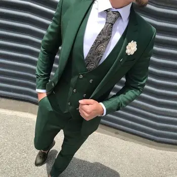 ירוק קלאסי שיא דש חליפות גברים תחפושת Homme Slim Fit חליפת טוקסידו לחתונה החתן Terno Masculino בלייזר (ז ' קט+אפוד+מכנסיים)