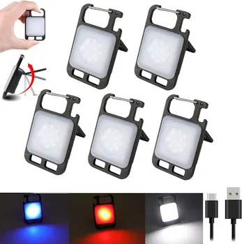 מיני נטענת USB פנס קוב עובד אור LED מחזיקי מפתחות 3 מצבי תאורה חיצונית חירום קמפינג חולץ פקקים דיג